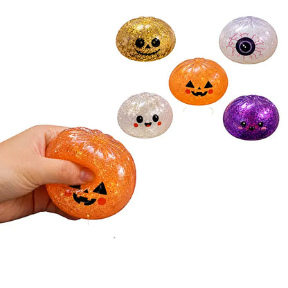 Halloween Soft Squishy Glitter Pumpkin Kids Toy - 12 Pack Assorted