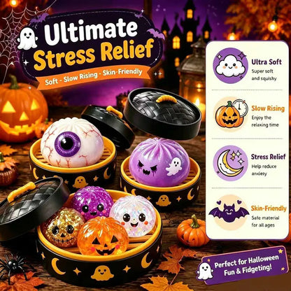Halloween Soft Squishy Glitter Pumpkin Kids Toy - 12 Pack Assorted