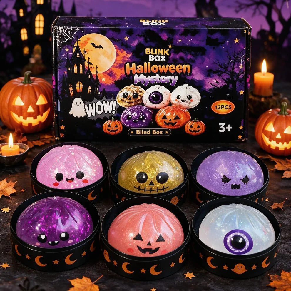 Halloween Soft Squishy Glitter Pumpkin Kids Toy - 12 Pack Assorted